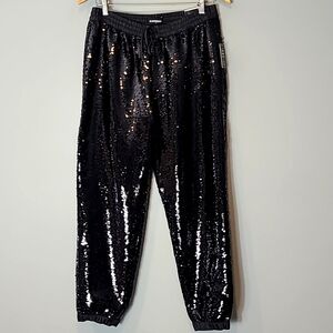 Express Black Sequin Jogger Pants NWT